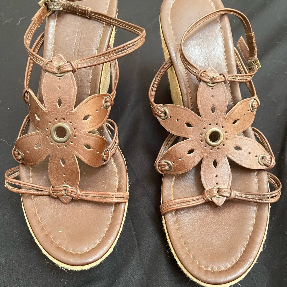 Banana Republic Brown Platform Sandals with Floral Design